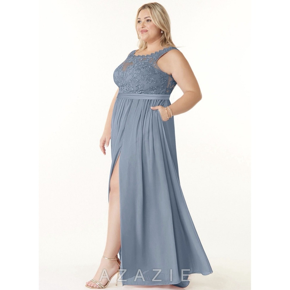 Azazie Dress Size 22 Plus Size Pockets Leg Slit Chiffon Wedding Guest Bridesmaid - Picture 3 of 6